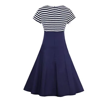 Women's Vintage Navy Stripes Sailor Dress A Line Style