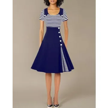 Women's Vintage Navy Stripes Sailor Dress A Line Style