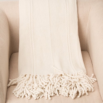 BATTILO HOME Cream White Throw Blanket Soft Warm Stylish