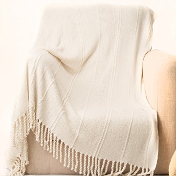 BATTILO HOME Cream White Throw Blanket Soft Warm Stylish