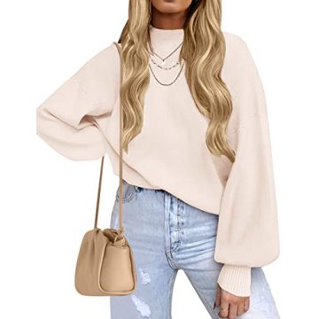 Stylish ZESICA Turtleneck Lantern Sleeve Sweater
