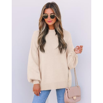 Stylish ZESICA Turtleneck Lantern Sleeve Sweater