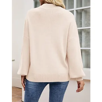 Stylish ZESICA Turtleneck Lantern Sleeve Sweater