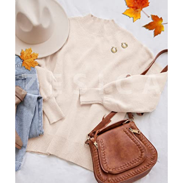 Stylish ZESICA Turtleneck Lantern Sleeve Sweater