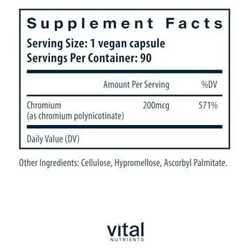 Vital Nutrients Chromium Polynicotinate 200mcg | Vegan Supplement for Energy and Cholesterol Support...