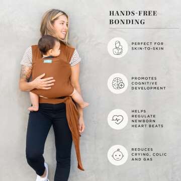 Moby Baby Wrap Carrier Evolution for Newborns to Toddlers (8-33lbs), Infant Sling Carrier, Lightweight & Hands Free Design, Adjustable for All Body Types, Baby Registry Gift (Caramel)