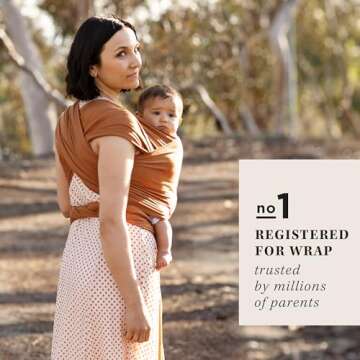 Moby Baby Wrap Carrier Evolution for Newborns to Toddlers (8-33lbs), Infant Sling Carrier, Lightweight & Hands Free Design, Adjustable for All Body Types, Baby Registry Gift (Caramel)