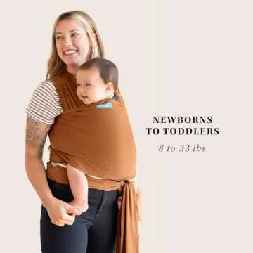 Moby Baby Wrap Carrier Evolution for Newborns to Toddlers (8-33lbs), Infant Sling Carrier, Lightweight & Hands Free Design, Adjustable for All Body Types, Baby Registry Gift (Caramel)