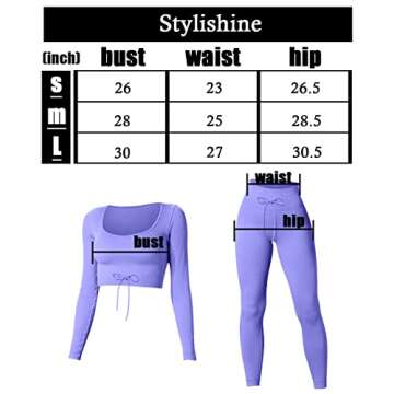 Stylishine Workout For Women 2 Piece Sets Ribbed Outfits Long Sleeve Crop Tops High Waist Leggings Yoga Casual Suit Beige
