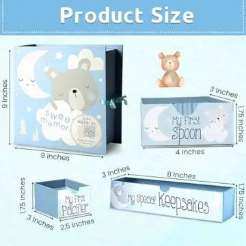 Votum Baby Keepsake Box for Treasured Memories, Sweet Memories - Lightweight, Handcrafted Baby Boxes with 9 Labeled Compartments for First Memories - Gender Neutral Baby Shower Gifts for Girls, Boys