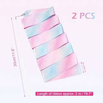 Deshionew 2 PCS Gymnastics Training Ribbon with Dancer Wand, Sparkling Dance Ribbons Twirling Baton ...