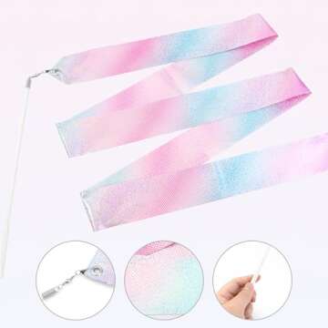 Deshionew 2 PCS Gymnastics Training Ribbon with Dancer Wand, Sparkling Dance Ribbons Twirling Baton Long Ribbon Streamers Rhythmic Gymnastics for Artistic Dancing Training Party Favors - 78.7"