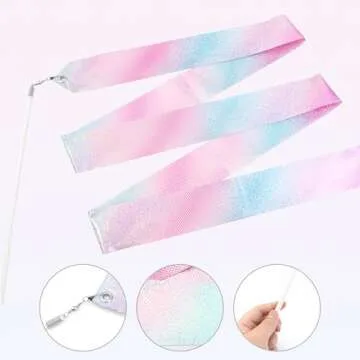 Deshionew 2 PCS Gymnastics Training Ribbon with Dancer Wand, Sparkling Dance Ribbons Twirling Baton Long Ribbon Streamers Rhythmic Gymnastics for Artistic Dancing Training Party Favors - 78.7"