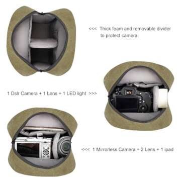 TULLIO Camera Bag Small Canvas Crossbody Purse Waterproof Dslr Camera Bag Case for Photographer