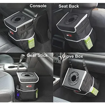 EPAuto Waterproof Car Trash Can with Lid and Storage Pockets, Black