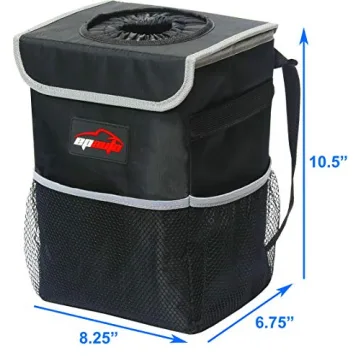 EPAuto Waterproof Car Trash Can with Lid and Storage Pockets, Black