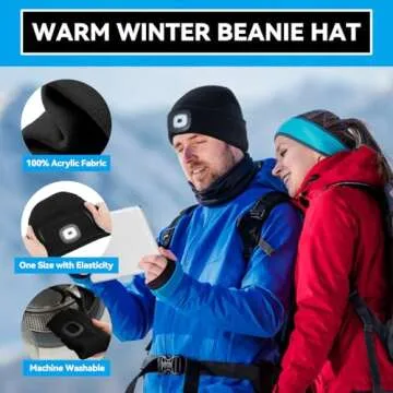 FFIPBGE Valentine's Day Gifts for Him, Beanie Hats with Light, USB Rechargeable LED Hand Free Headlamp, Perfect Winter Gifts for Men, Women, and Teens, Ideal for Camping, Hiking, 2 Pack, Black