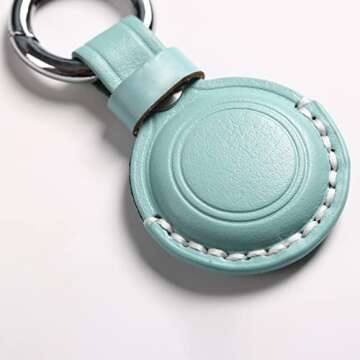 KEEPXYZ Genuine Leather Airtag Holder Suitable for Apple Airtag Keychain Leather, Small Air Tag Holder with Key Rings, Protective Airtag Case Cover Accessories - Cyan V1.0