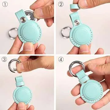 KEEPXYZ Genuine Leather Airtag Holder Suitable for Apple Airtag Keychain Leather, Small Air Tag Holder with Key Rings, Protective Airtag Case Cover Accessories - Cyan V1.0
