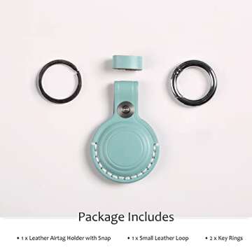 KEEPXYZ Genuine Leather Airtag Holder Suitable for Apple Airtag Keychain Leather, Small Air Tag Holder with Key Rings, Protective Airtag Case Cover Accessories - Cyan V1.0
