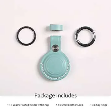 KEEPXYZ Genuine Leather Airtag Holder Suitable for Apple Airtag Keychain Leather, Small Air Tag Holder with Key Rings, Protective Airtag Case Cover Accessories - Cyan V1.0