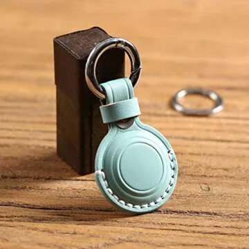 KEEPXYZ Genuine Leather Airtag Holder Suitable for Apple Airtag Keychain Leather, Small Air Tag Holder with Key Rings, Protective Airtag Case Cover Accessories - Cyan V1.0