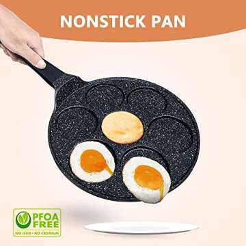 Vinchef Silver Dollar Pancake Pan Nonstick, 7-Mold Cast Aluminum Pancake Griddle, Pancake Maker, Mini Crepe Maker Blini Pan with Anti-Scalding Handle Suitable for All Stoves, PFOA Free Coating