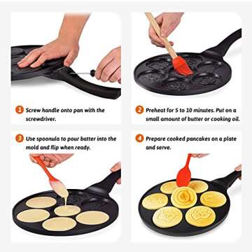 Vinchef Silver Dollar Pancake Pan Nonstick, 7-Mold Cast Aluminum Pancake Griddle, Pancake Maker, Mini Crepe Maker Blini Pan with Anti-Scalding Handle Suitable for All Stoves, PFOA Free Coating