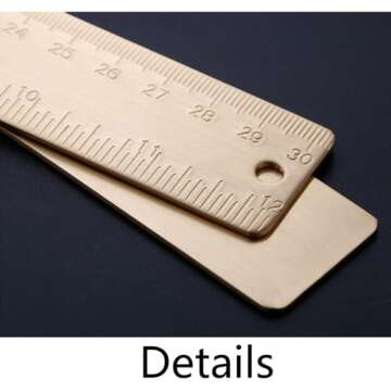 12inches/30cm Brass Measuring Rulers, Dual Scales Drawing Ruler, Straight Edge Linear Measurement Ruler for Carpenters Architects