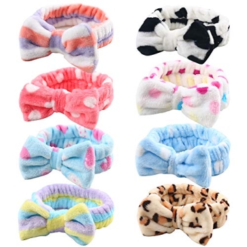 3 otters Spa Headband, 8 Pack Spa Headband for Washing Face Bow Hair Band Fluffy Makeup Headbands, S...