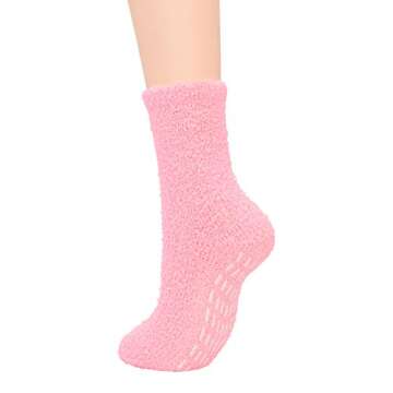 Azue Women Non Slip Fuzzy Warm Slipper Socks Ultra Thick Fluffy Grip Socks Non-Skid Casual Sleeping Plush Cozy Sock Indoor 5 Pairs Sweet Candy