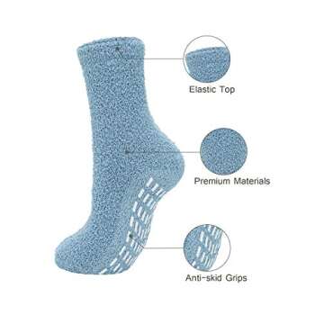 Azue Women Non Slip Fuzzy Warm Slipper Socks Ultra Thick Fluffy Grip Socks Non-Skid Casual Sleeping Plush Cozy Sock Indoor 5 Pairs Sweet Candy