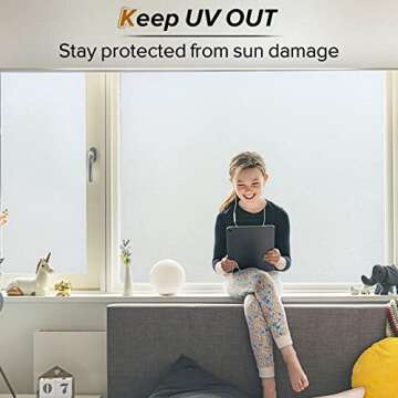 rabbitgoo Window Privacy Film, Frosted Glass Window Clings, Static Cling UV Heat Blocking Door Stickers for Home Bathroom, Removable Indoor Decal Coverings Day and Night, Pure, 17.5 x 78.7 Inches