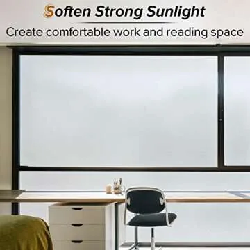 rabbitgoo Window Privacy Film, Frosted Glass Window Clings, Static Cling UV Heat Blocking Door Stickers for Home Bathroom, Removable Indoor Decal Coverings Day and Night, Pure, 17.5 x 78.7 Inches