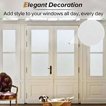 rabbitgoo Window Privacy Film, Frosted Glass Window Clings, Static Cling UV Heat Blocking Door Stickers for Home Bathroom, Removable Indoor Decal Coverings Day and Night, Pure, 17.5 x 78.7 Inches