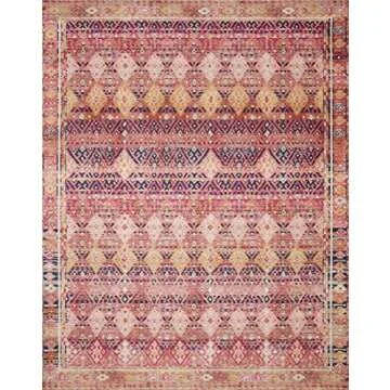Loloi Layla Collection, LAY-15 Magenta/Multi 7'-6" x 9'-6" .13" Thick, Area Rug, Soft, Durable, Vintage Inspired, Distressed, Low Pile, Non-Shedding, Easy Clean, Printed, Living Room Rug