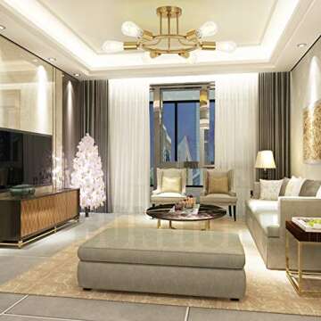 BONLICHT 6 Lights Semi Flush Mount Ceiling Light Brushed Brass Mid Century Modern Chandelier Lighting Gold Sputnik Ceiling Light Fixture for Dining Room Bed Room Kitchen Island Foyer Hallway