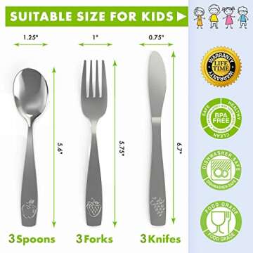9 Piece Stainless Steel Kids Silverware Set - Child and Toddler Safe Flatware - Kids Utensil Set - M...