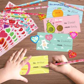 KMUYSL Valentines Day Gifts for Kids, 168Pcs Classroom Valentines Stationery Set with Valentines Cards Goodie Bags Pencil Eraser Notepad Sticker for Valentine Kids Exchange Gift and School Rewards