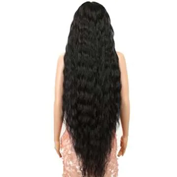 Style Icon 41” Lace Front Wigs Long Wavy Synthetic Wigs with Baby Hair Half Hand Tied 130% Density Wigs (41", 1B)