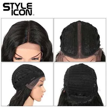 Style Icon 41” Lace Front Wigs Long Wavy Synthetic Wigs with Baby Hair Half Hand Tied 130% Density Wigs (41", 1B)