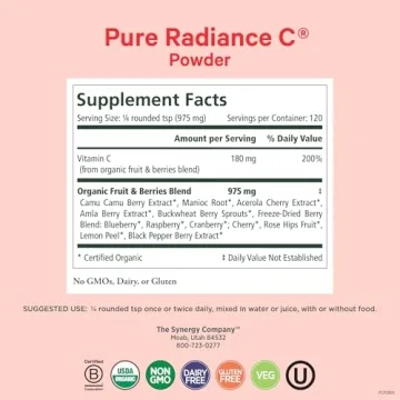 Pure Synergy Organic Vitamin C Powder for Immunity & Collagen