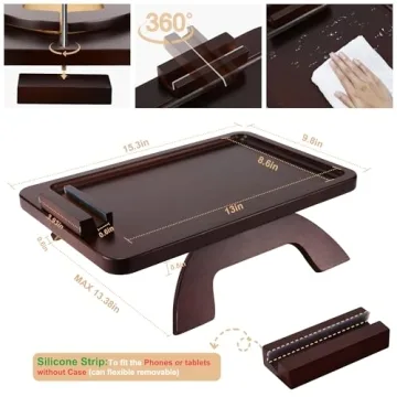 SINWANT Couch Arm Tray, Sofa Arm Tray with 360° Rotating Phone Holder,Couch Arm Table,Sofa Armrest Tray for Eating,Drinks,Snacks, Remote Control