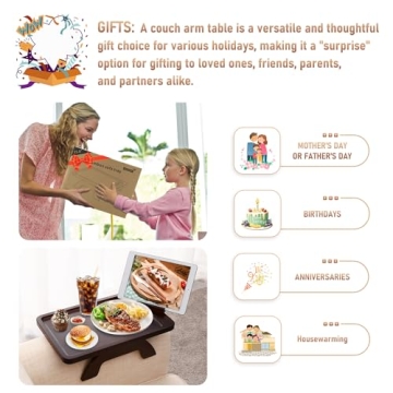 SINWANT Couch Arm Tray, Sofa Arm Tray with 360° Rotating Phone Holder,Couch Arm Table,Sofa Armrest Tray for Eating,Drinks,Snacks, Remote Control