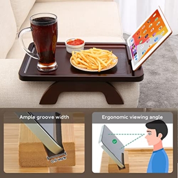 SINWANT Couch Arm Tray, Sofa Arm Tray with 360° Rotating Phone Holder,Couch Arm Table,Sofa Armrest Tray for Eating,Drinks,Snacks, Remote Control
