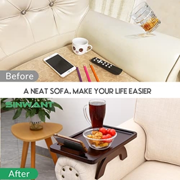 SINWANT Couch Arm Tray, Sofa Arm Tray with 360° Rotating Phone Holder,Couch Arm Table,Sofa Armrest Tray for Eating,Drinks,Snacks, Remote Control