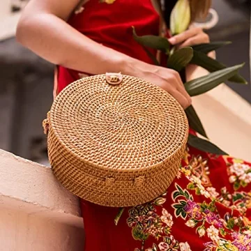 Stylish Handwoven Round Rattan Bag for Summer