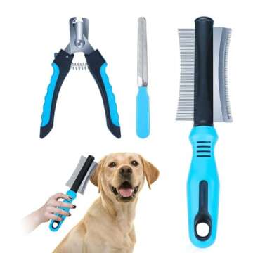 Pet Grooming & Deshedding Tool Kit, Dog Deshedding Brush, Safe Nail Clippers for Dogs, Effective Pet...