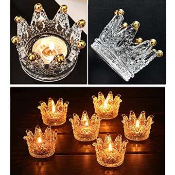 Vixdonos Votive Candle Holders Set of 6 Crown Glass Tealight Candle Holder for Wedding, Party and Home Decor (Gold Tips)