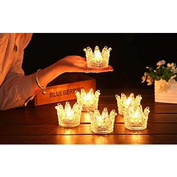 Vixdonos Votive Candle Holders Set of 6 Crown Glass Tealight Candle Holder for Wedding, Party and Home Decor (Gold Tips)